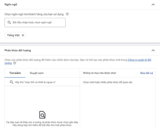 Chọn ngôn ngữ và phân khúc đối tượng